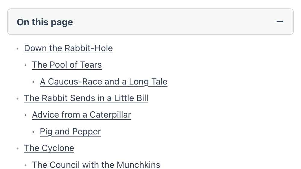 VovaBlocks Table of Contents block preview